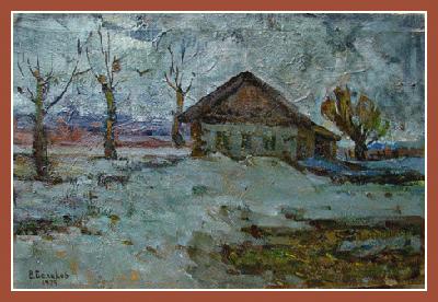 14036 “Winter overcast day” (oil on canvas, 18"x24", 1979) Russian Art Exhibition in Art Danish 2005